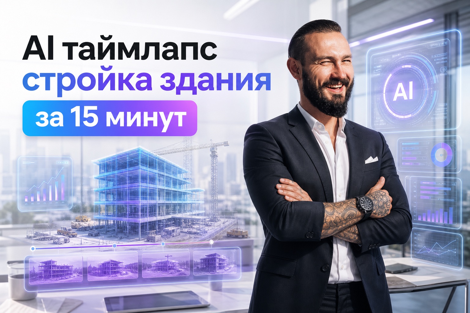 AI-таймлапс стройки здания: без дрона и оператора